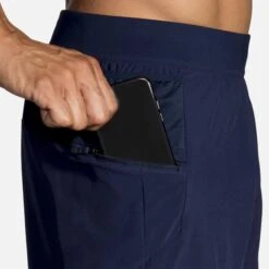 Brooks | Men's Sherpa 7" 2-in-1 Short - Navy -Deals Sportswear Store 211333451 M brooks sherpa7in2in1short zippocket